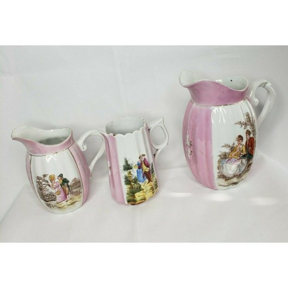 Vintage Pink White Courting Madame Pitcher Set Made In Germany - Picture 3 of 10